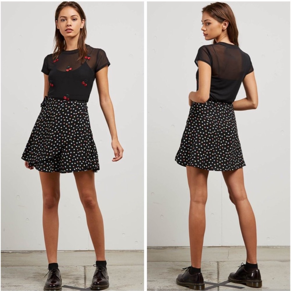 Volcom Black w/ Multicolor Polka Dot Wrap Mini Skirt